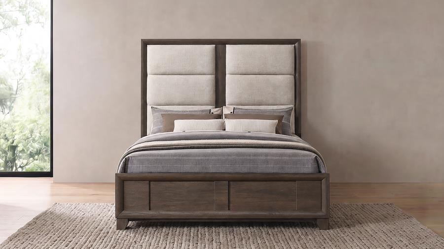 Farre Queen Upholstered Panel Bed Dark Brown