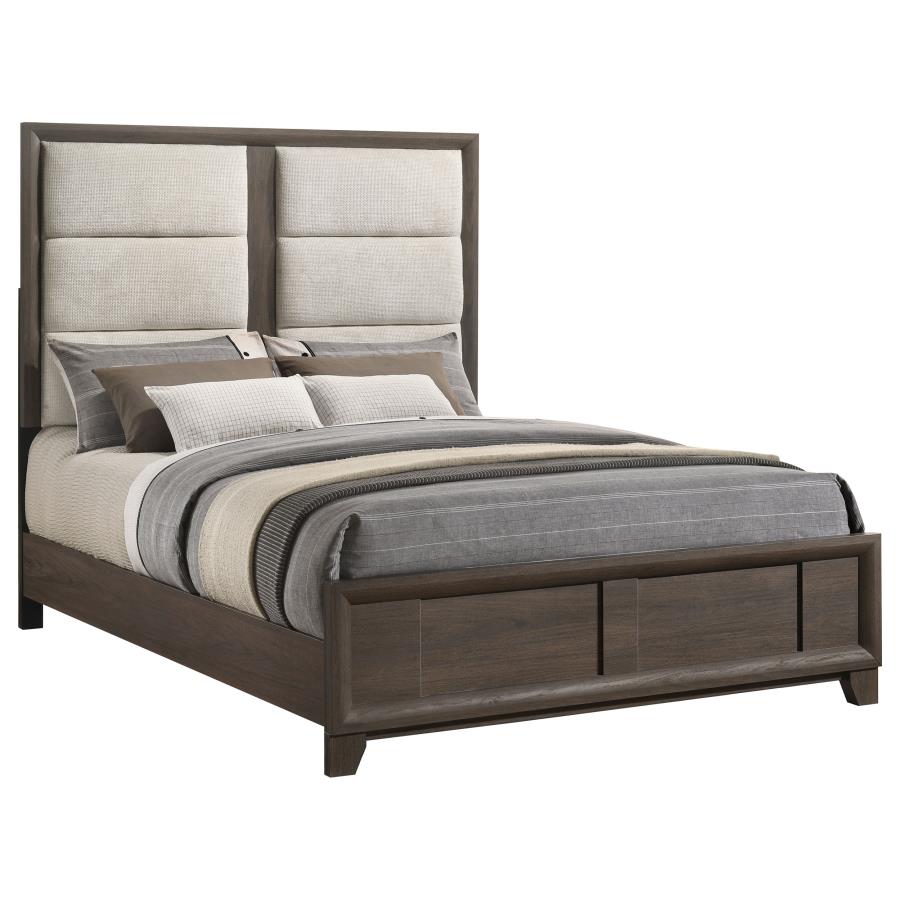 Farre Queen Upholstered Panel Bed Dark Brown