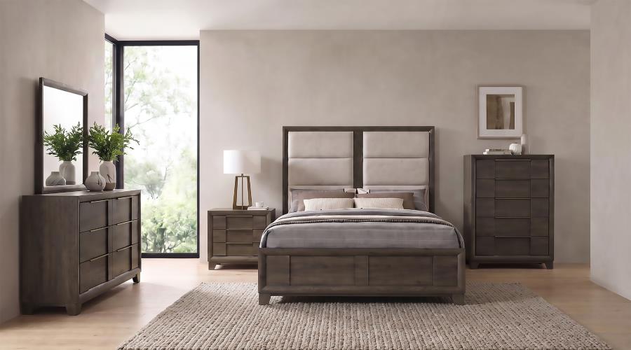 Farre Queen Upholstered Platform Panel Bed Dark Brown
