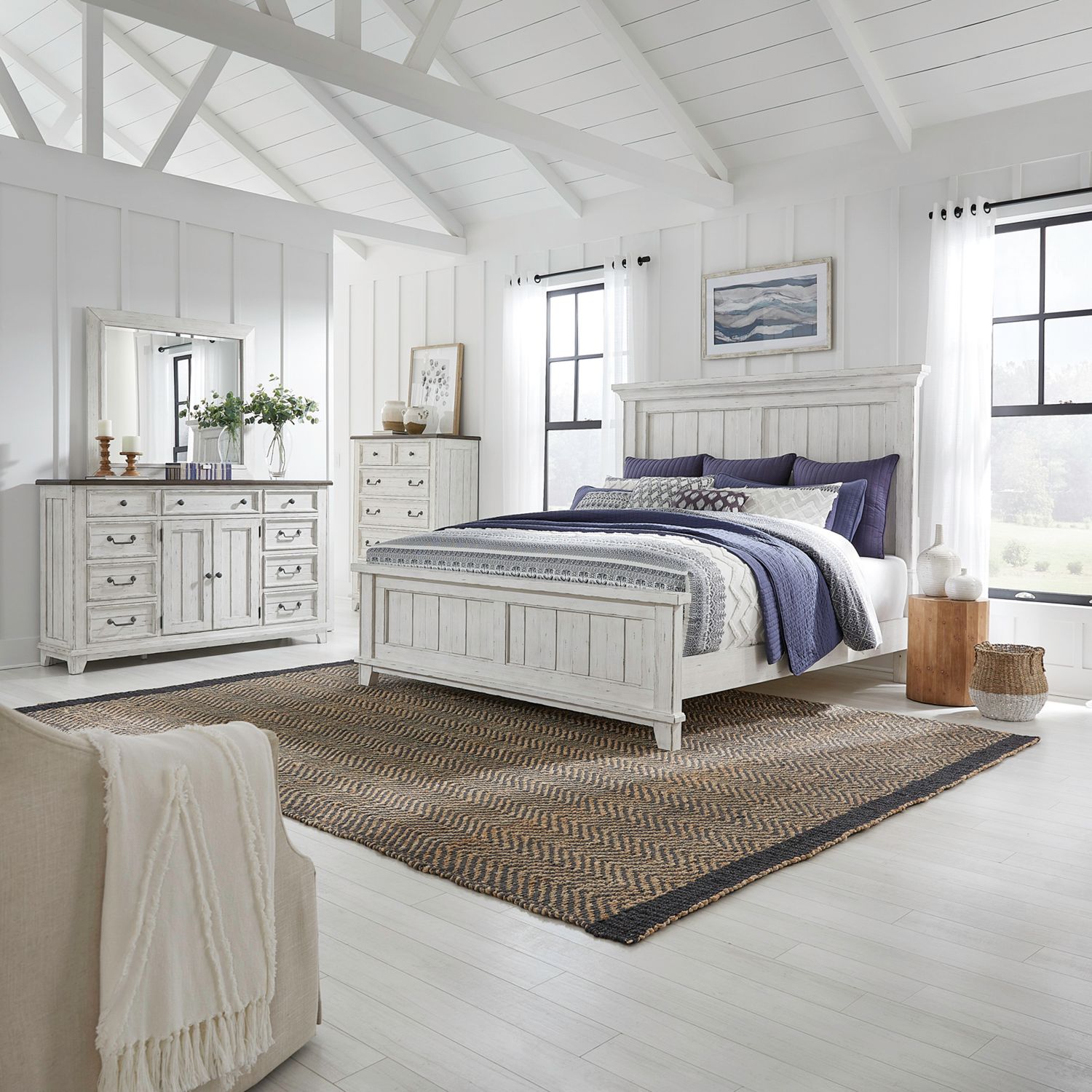 River Place King Panel Bed, Dresser & Mirror, Chest