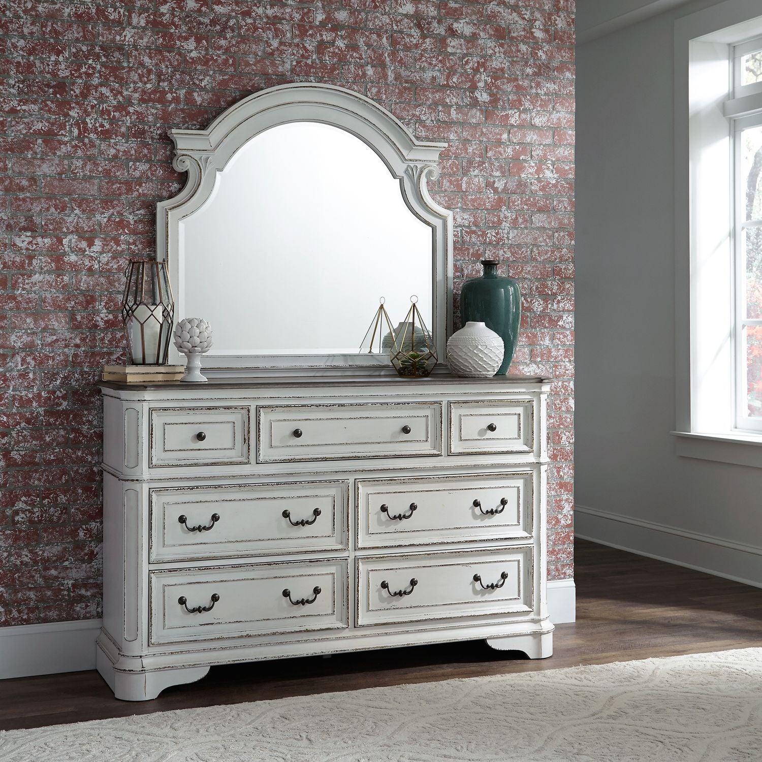 Magnolia Manor King California Panel Bed, Dresser & Mirror, Chest, Nightstand