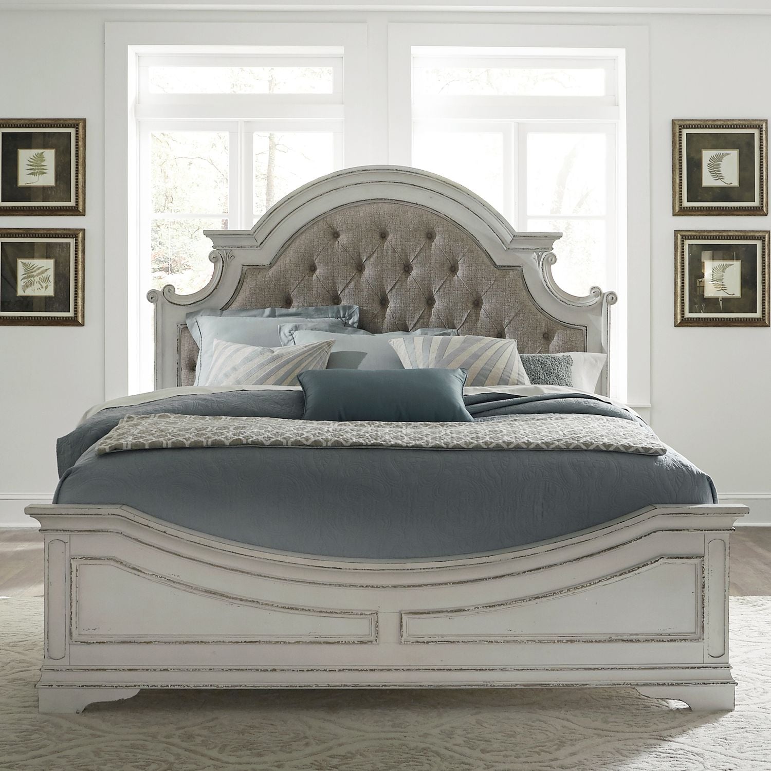 Magnolia Manor King Upholstery Bed, Dresser & Mirror, Chest