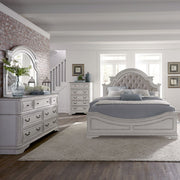 Magnolia Manor King Upholstery Bed, Dresser & Mirror, Chest