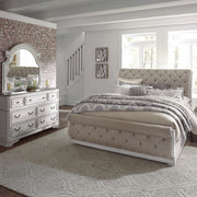 Magnolia Manor King Upholstery Sleigh Bed, Dresser & Mirror
