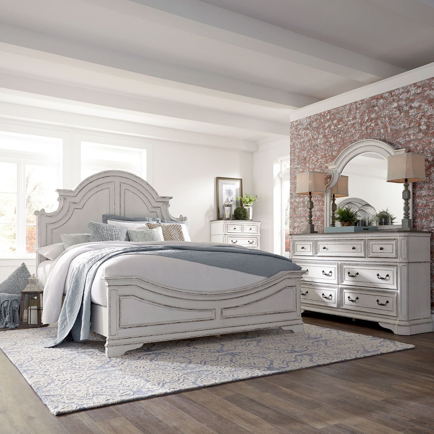 Magnolia Manor Queen Panel Bed, Dresser & Mirror, Chest