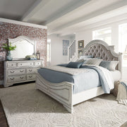 Magnolia Manor Queen Upholstery Bed, Dresser & Mirror