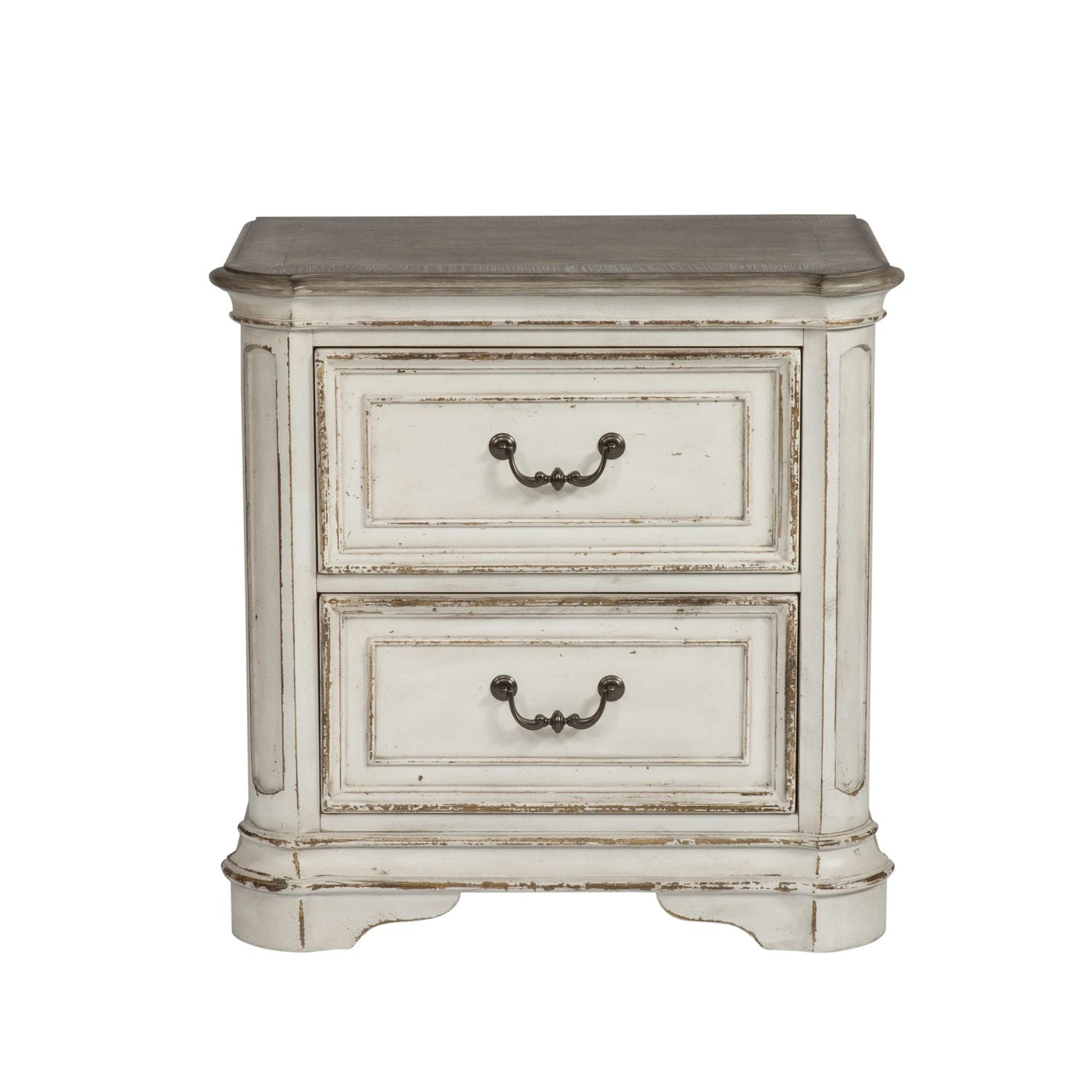 Magnolia Manor Queen Upholstery Sleigh Bed, Dresser & Mirror, Nightstand