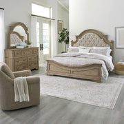 Magnolia Manor King California Upholstery Bed, Dresser & Mirror