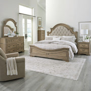 Magnolia Manor King California Upholstery Bed, Dresser & Mirror, Chest, Nightstand