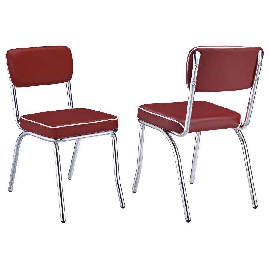 Retro Upholstered Dining Side Chair Red (Set of 2)
