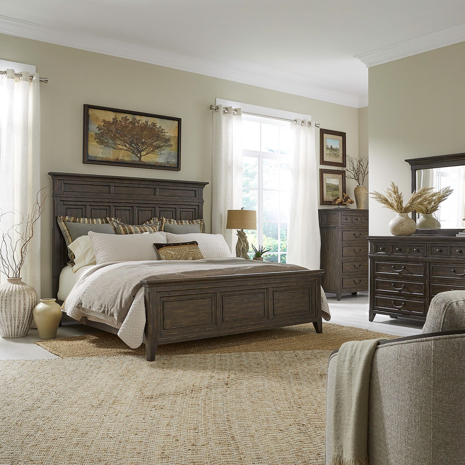 Paradise Valley King Panel Bed, Dresser & Mirror, Chest