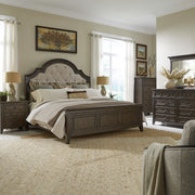 Paradise Valley King Upholstery Bed, Dresser & Mirror, Chest, Nightstand