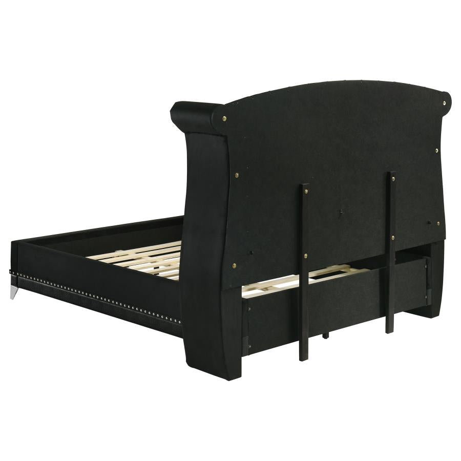 Barzini Upholstered Queen Wingback Bed Black – SpeedyFurniture.com