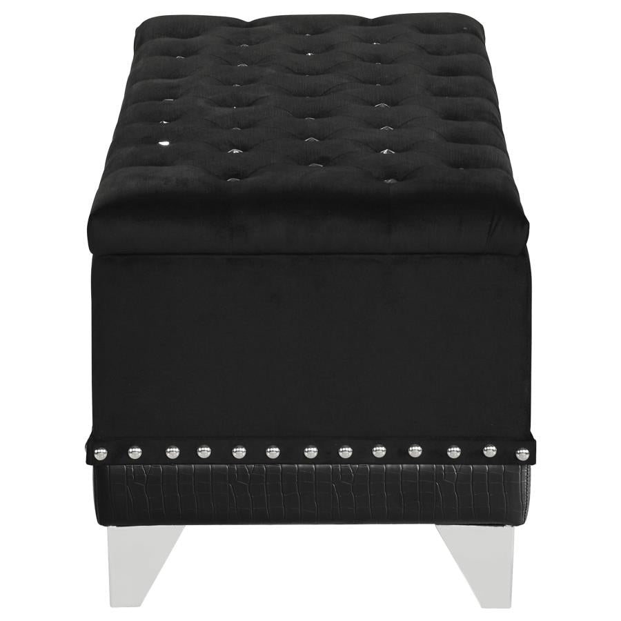 Barzini Velvet Upholstered Tufted Storage Bench Black