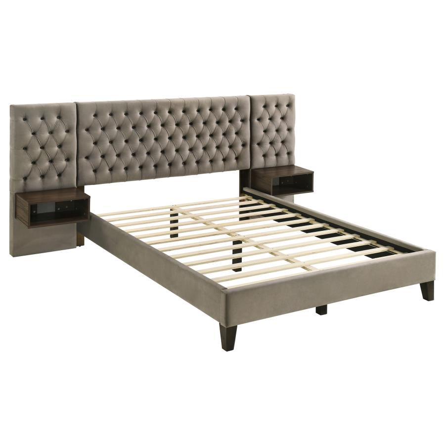 Marley Upholstered Queen Wall Panel Bed Light Brown
