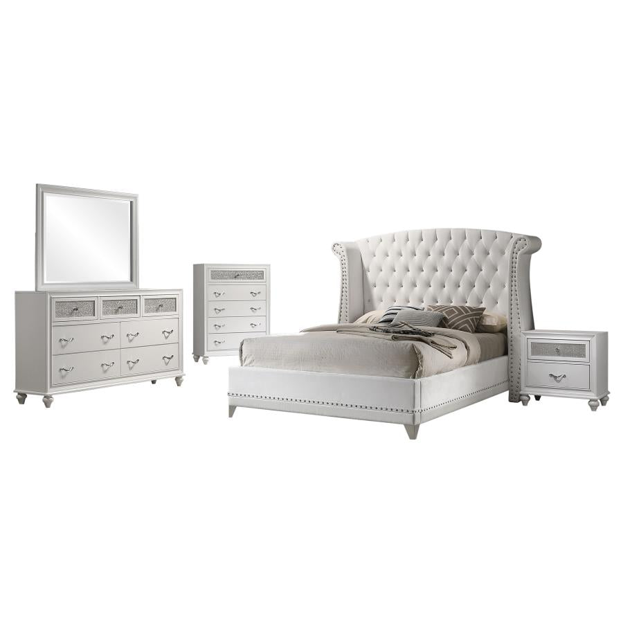 Barzini 5-piece Eastern King Upholstered Bedroom Set White