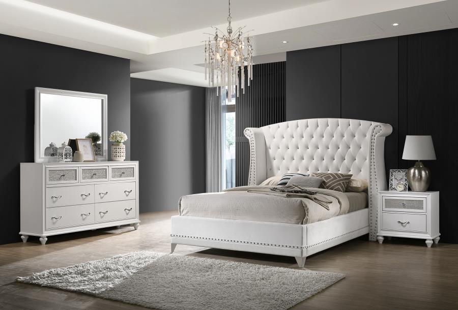 Barzini 4-piece California King Upholstered Bedroom Set White