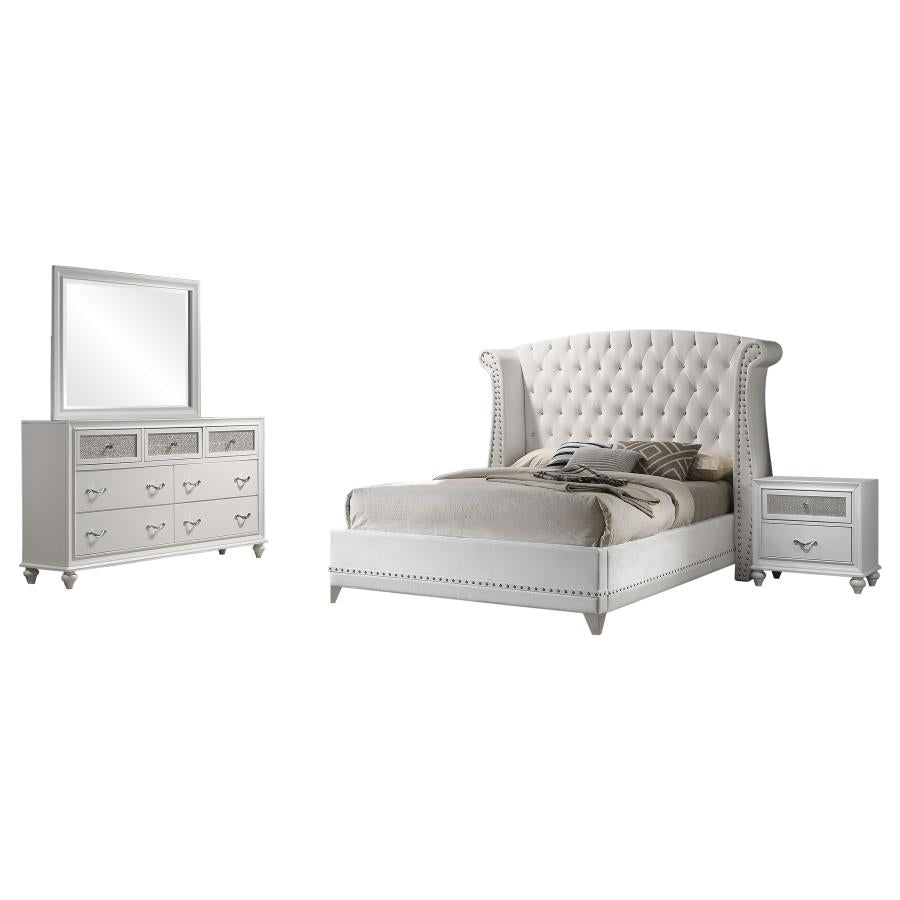 Barzini 4-piece California King Upholstered Bedroom Set White