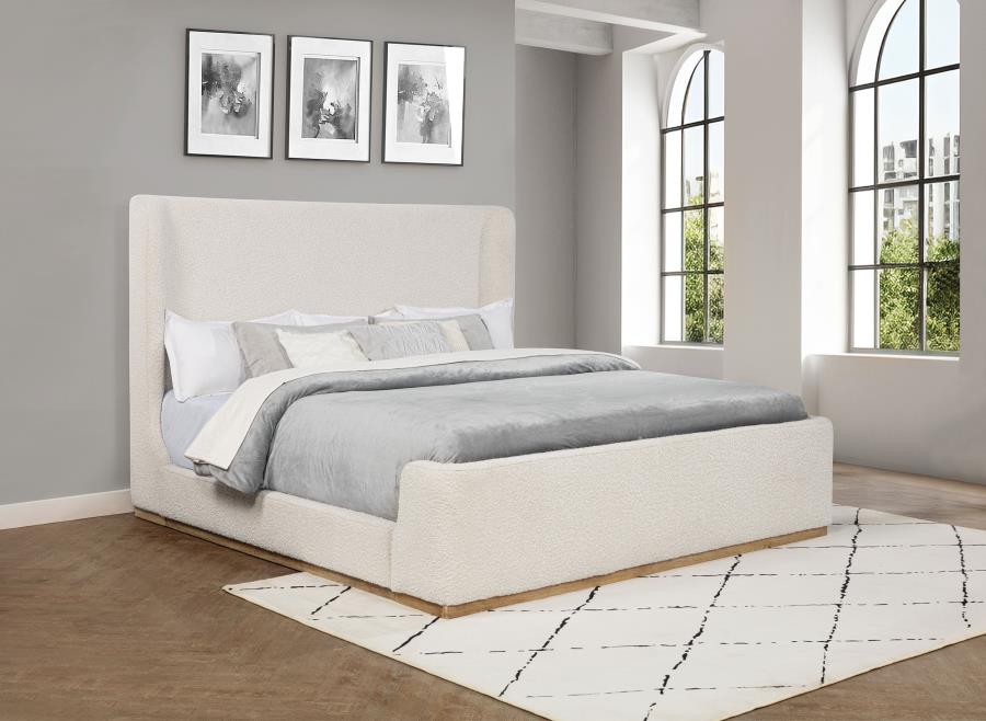 Nala Eastern King Bouclé Upholstered Platform Bed Cream