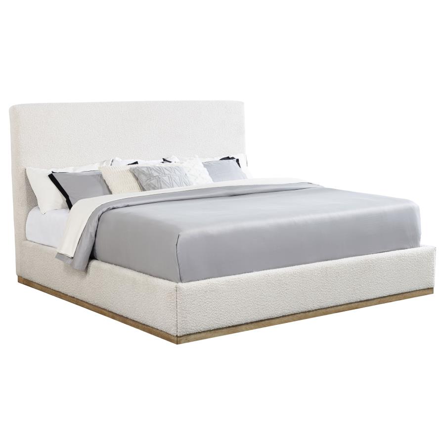 Knox Eastern King Bouclé Upholstered Platform Bed Cream
