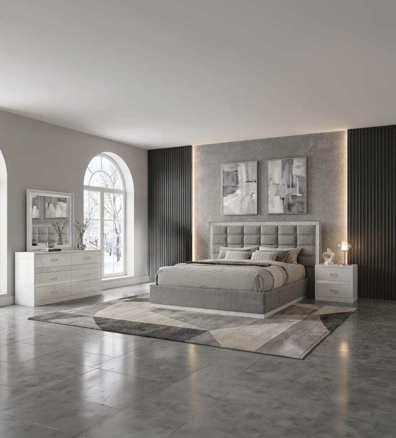 Viana 4-Piece Eastern King Platform Bedroom Set Grey and White High Gloss