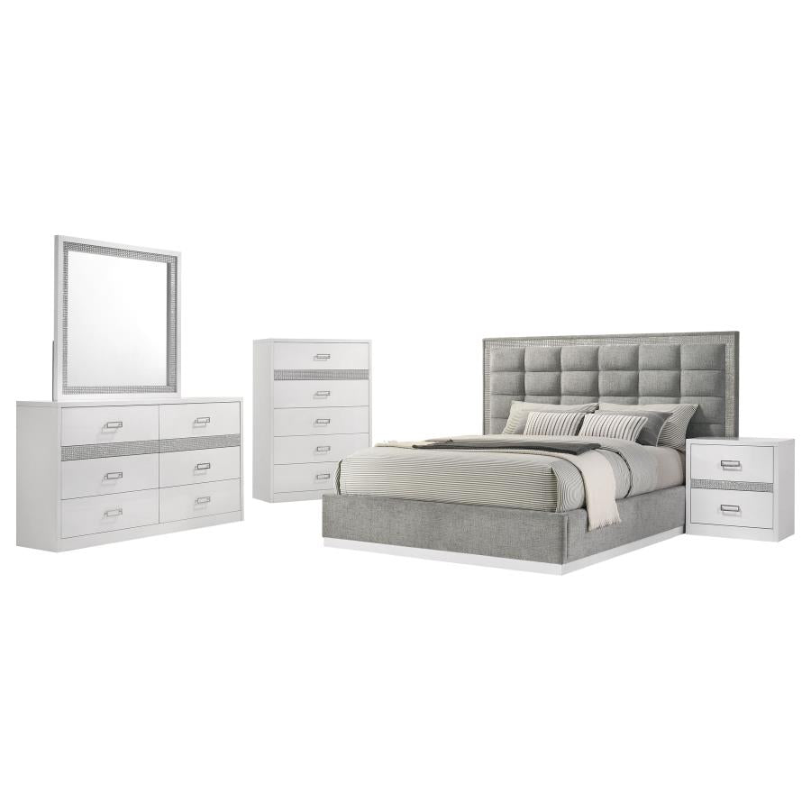Viana 5-Piece Eastern King Platform Bedroom Set Grey and White High Gloss