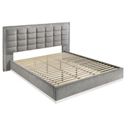 Viana Eastern King Chenille Platform Bed Grey and White High Gloss