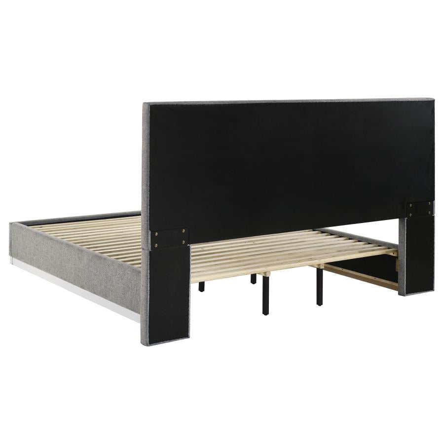 Viana Eastern King Chenille Platform Bed Grey and White High Gloss