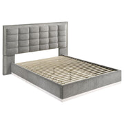 Viana Queen Chenille Platform Bed Grey and White High Gloss