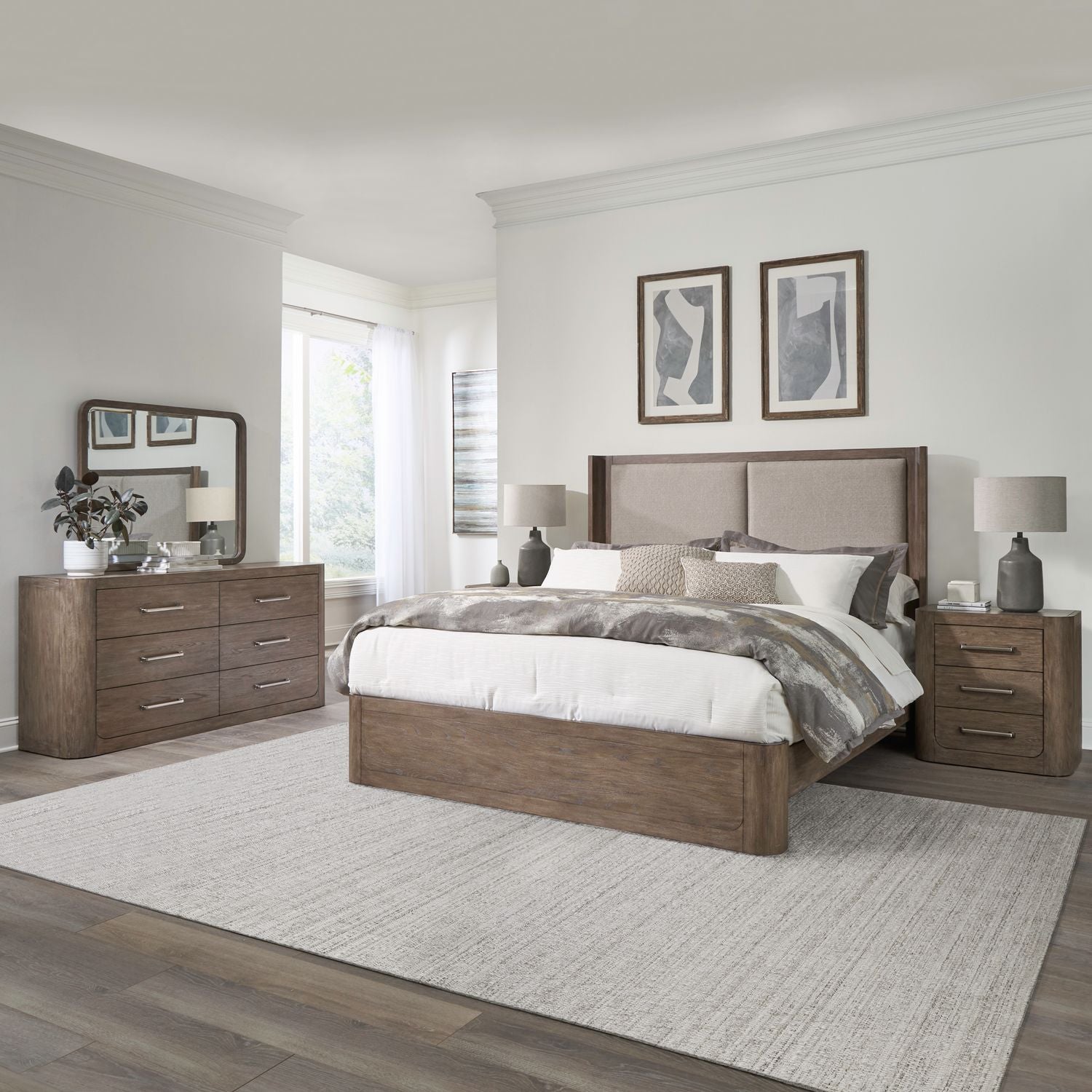 South Bend King Shelter Bed, Dresser & Mirror, Nightstand