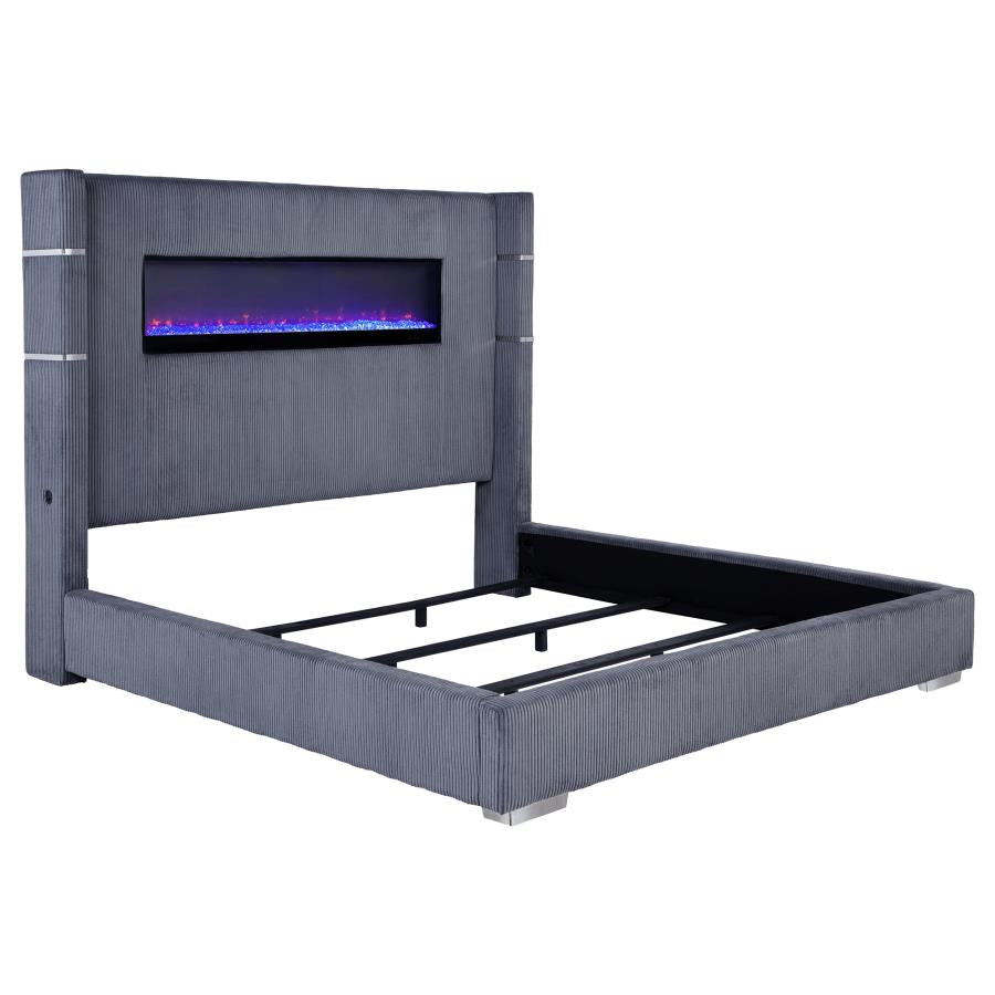 Tisdall Upholstered Eastern King Flame Visualizer Bed Grey