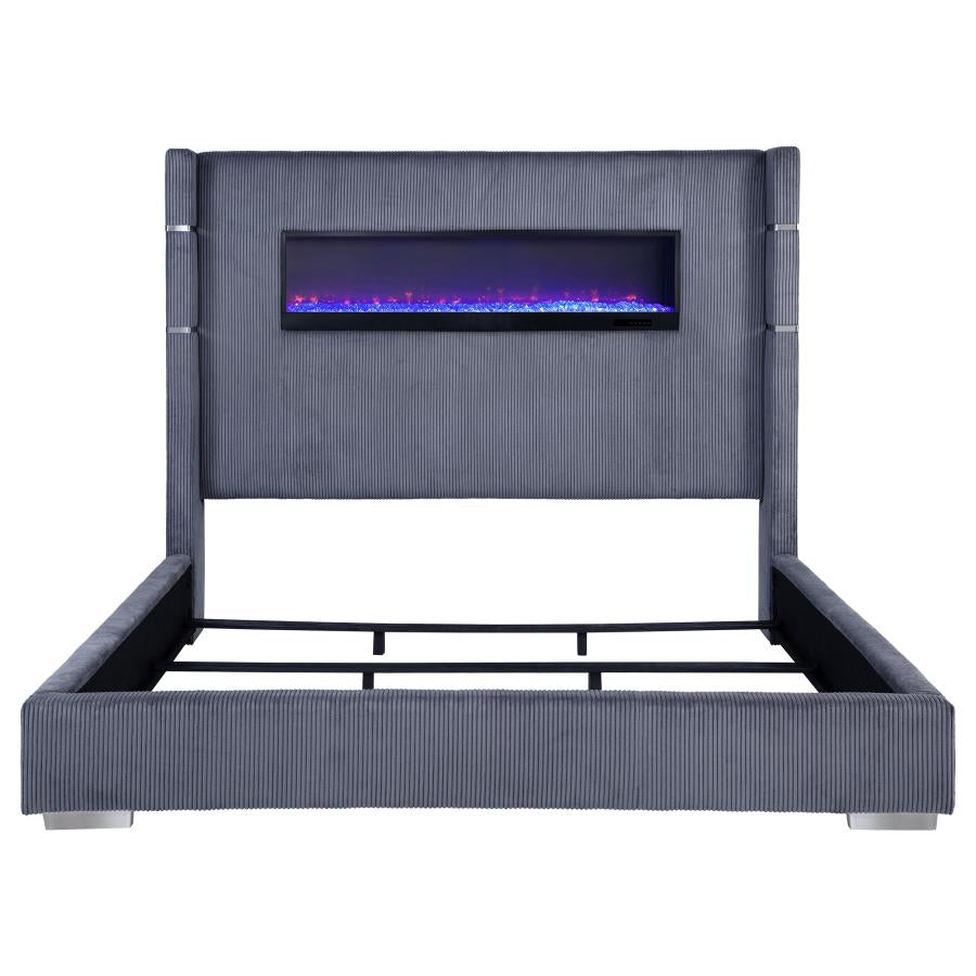 Tisdall Upholstered Eastern King Flame Visualizer Bed Grey