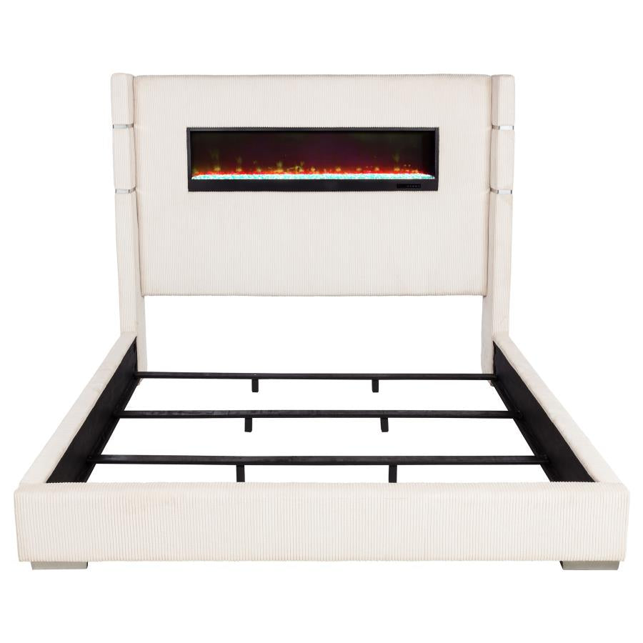 Tisdall Upholstered Eastern King Flame Visualizer Bed Cream