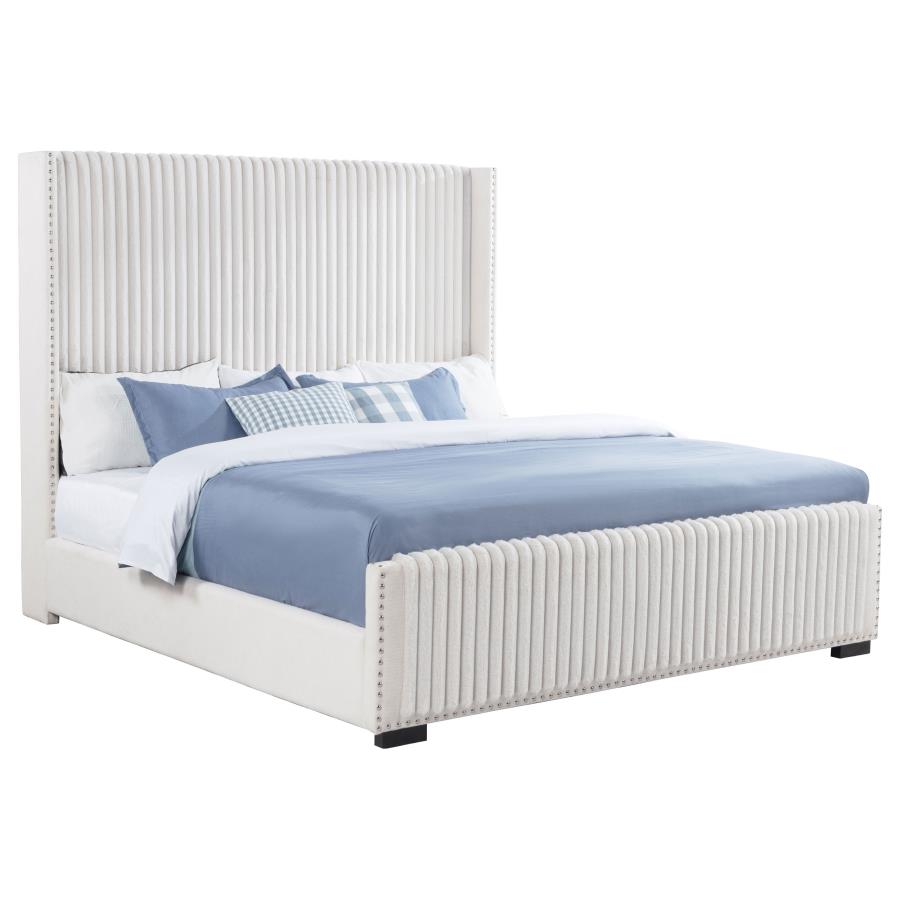 Natasha 65-inch Upholstered Eastern King Wingback Bed Cream