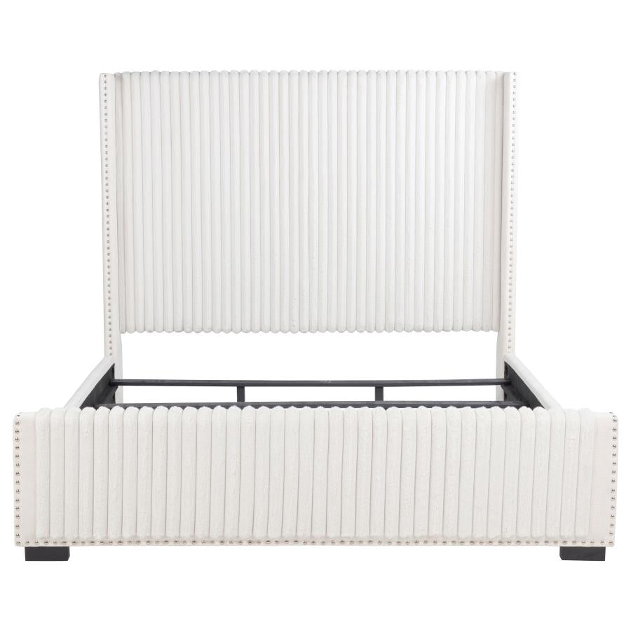 Natasha 65-inch Upholstered Eastern King Wingback Bed Cream