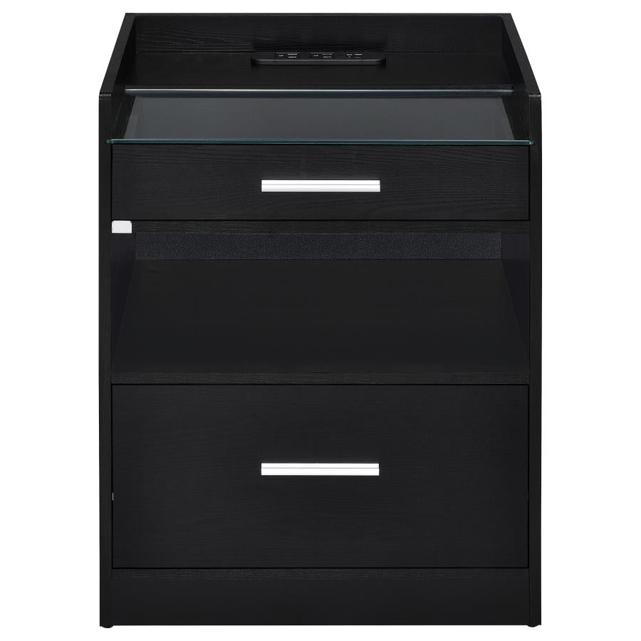 Furda 2-drawer LED Nightstand Bedside Table with Speaker Black Ash