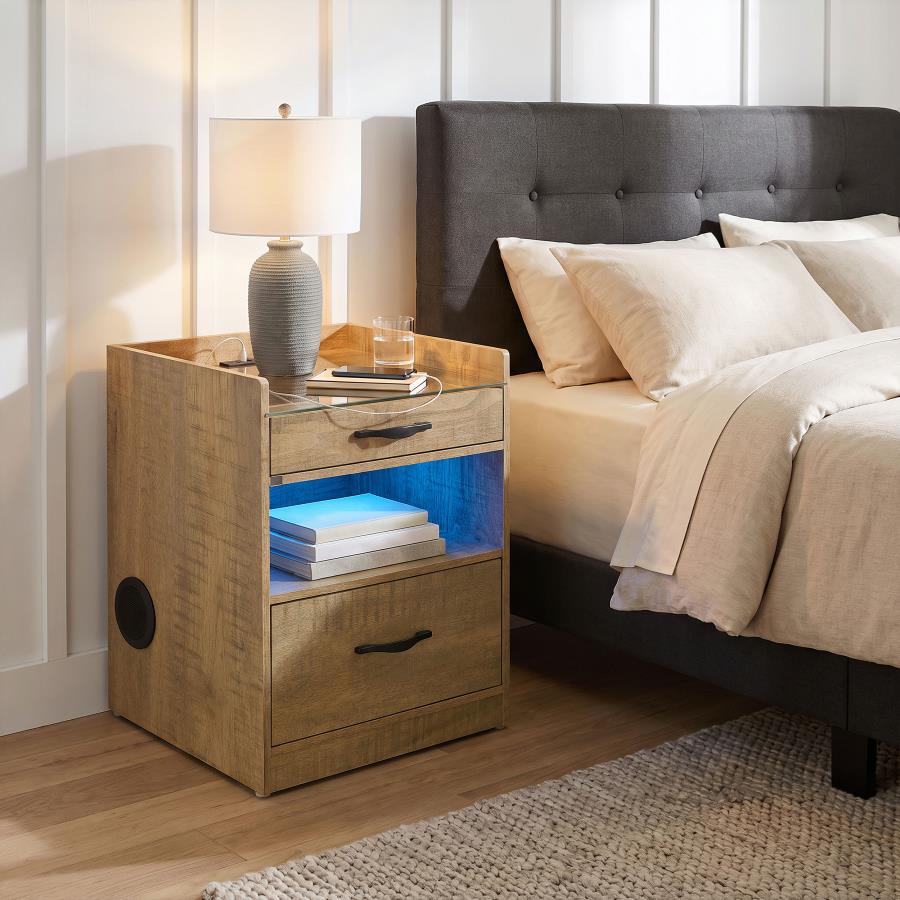 Furda 2-drawer LED Nightstand Bedside Table with Speaker Mango