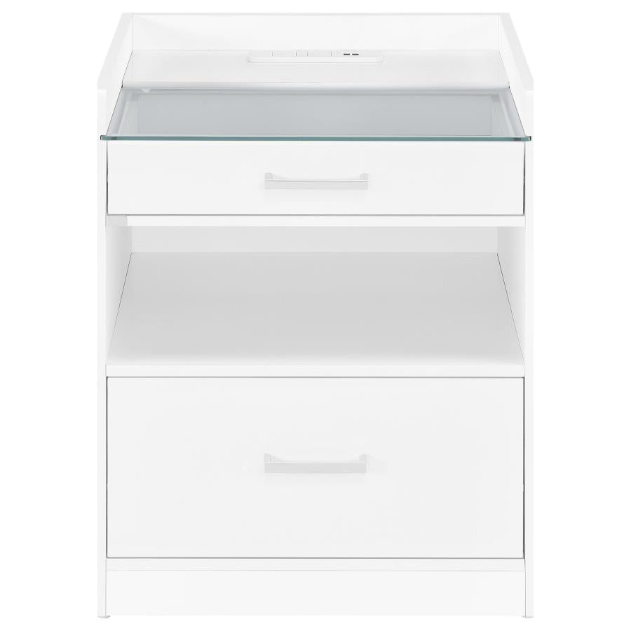 Furda 2-drawer LED Nightstand Bedside Table with Speaker White High Gloss