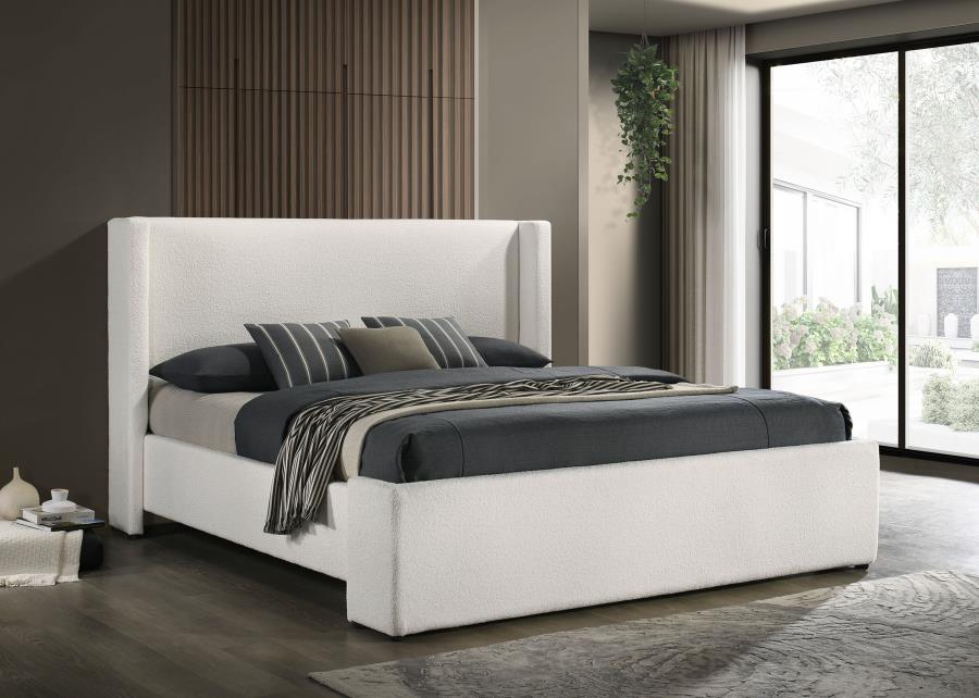 Alamosa Eastern King Boucle Upholstered Wingback Platform Bed White