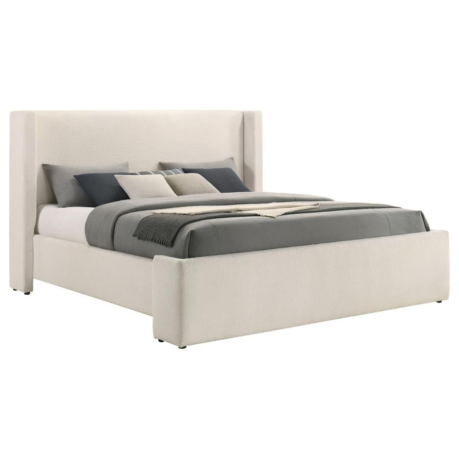 Alamosa Eastern King Boucle Upholstered Wingback Platform Bed White