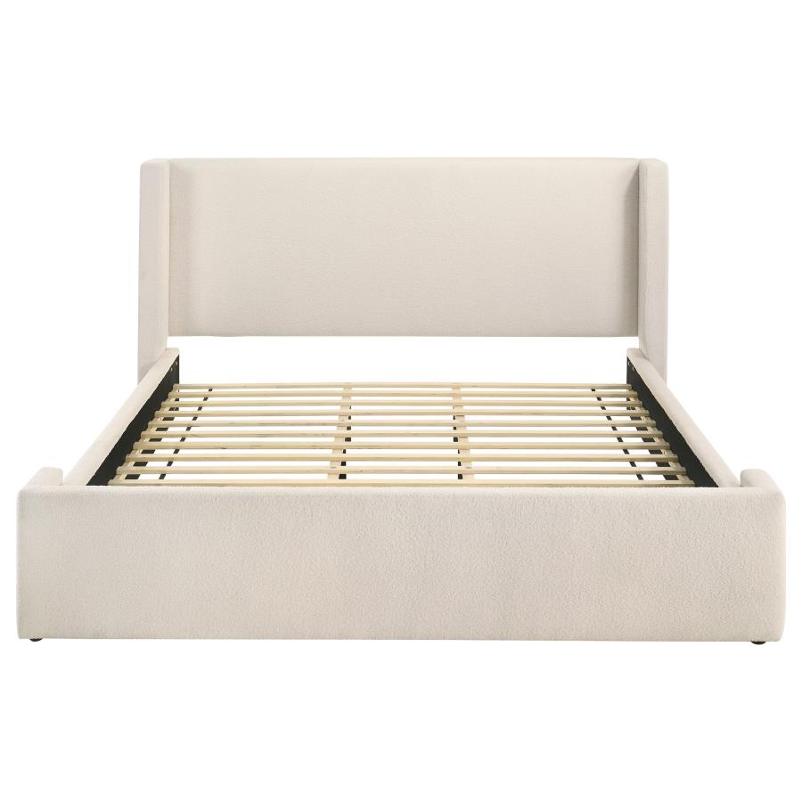Alamosa Eastern King Boucle Upholstered Wingback Platform Bed White