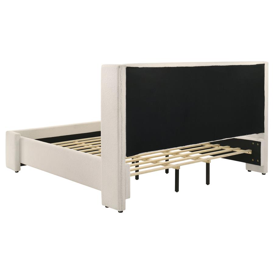 Alamosa Eastern King Boucle Upholstered Wingback Platform Bed White