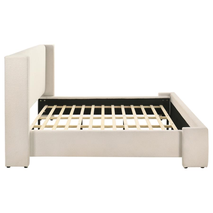 Alamosa Eastern King Boucle Upholstered Wingback Platform Bed White