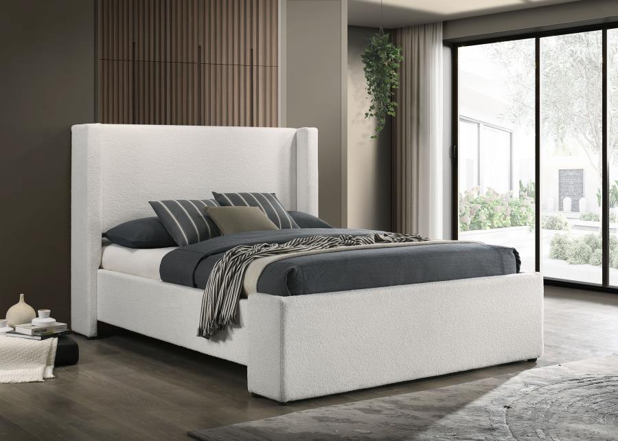 Alamosa Queen Boucle Upholstered Wingback Platform Bed White