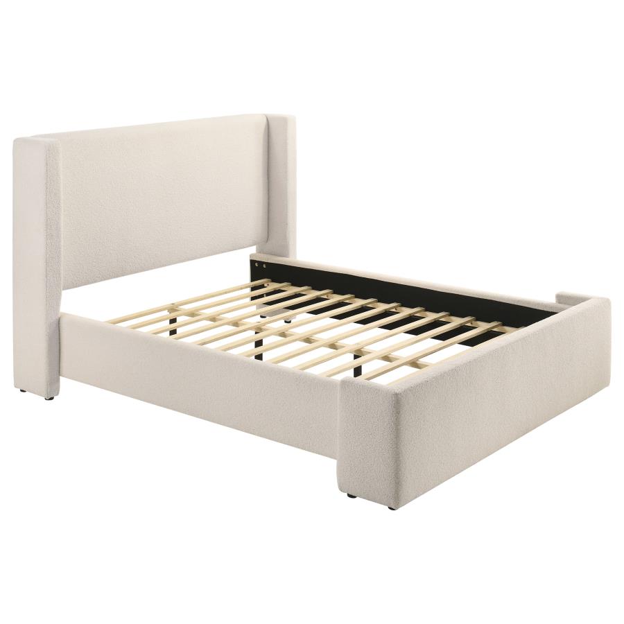 Alamosa Queen Boucle Upholstered Wingback Platform Bed White