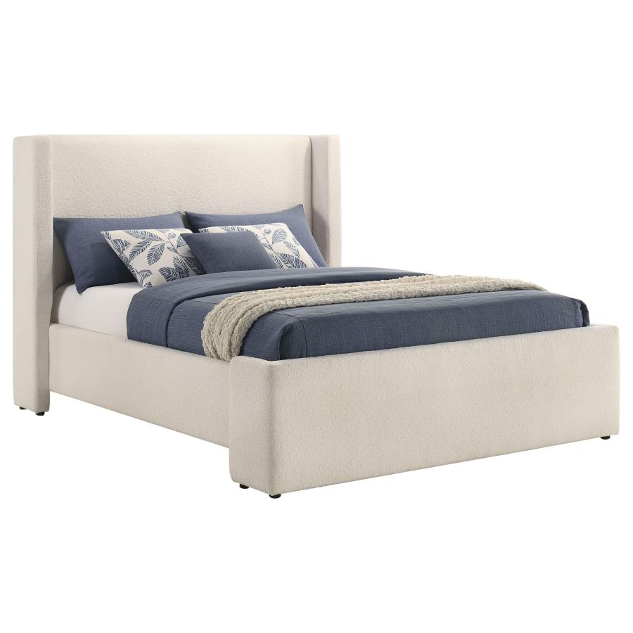 Alamosa Queen Boucle Upholstered Wingback Platform Bed White
