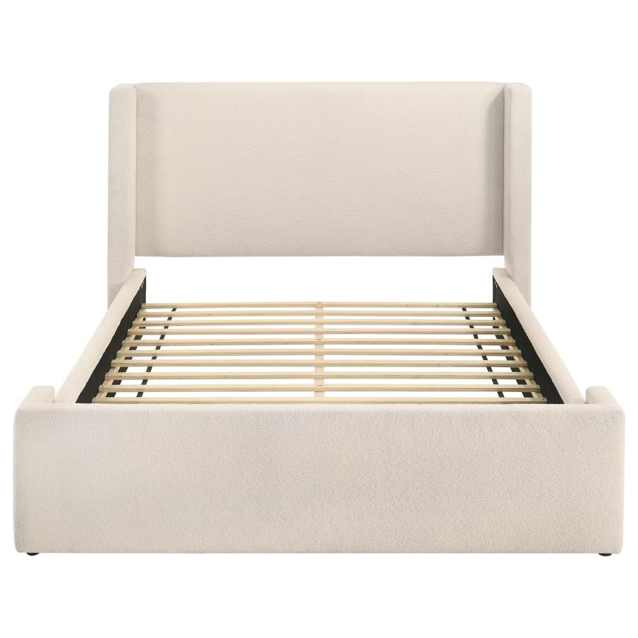 Alamosa Queen Boucle Upholstered Wingback Platform Bed White