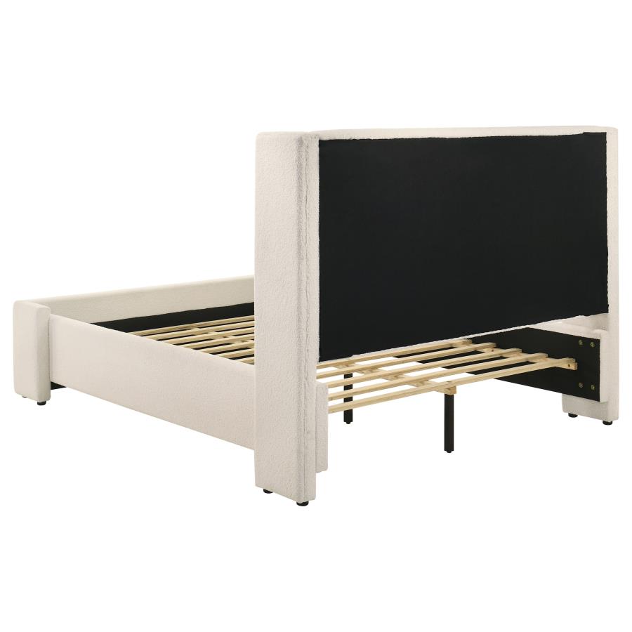 Alamosa Queen Boucle Upholstered Wingback Platform Bed White
