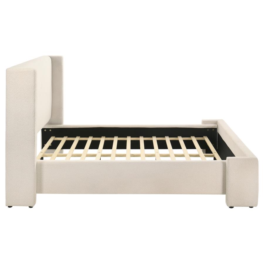 Alamosa Queen Boucle Upholstered Wingback Platform Bed White