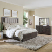 Modern Edge King Upholstery Bed, Dresser & Mirror